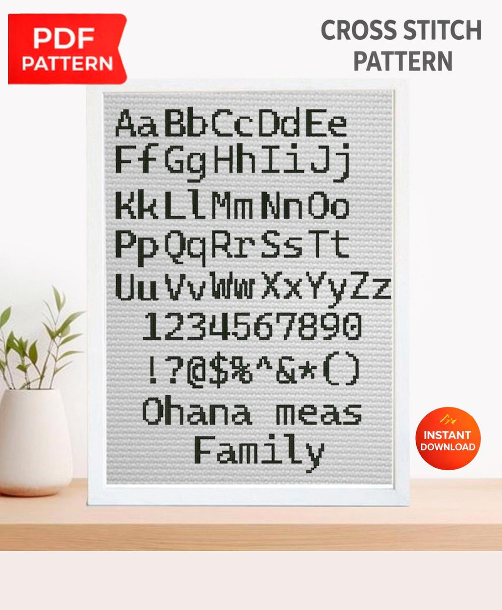 ABC Alphabet Cross Stitch Pattern PDF, Classic Uppercase and Lowercase Font with Numbers and Symbols, Custom Name Embroidery Chart, download - NuttyHappyHobby