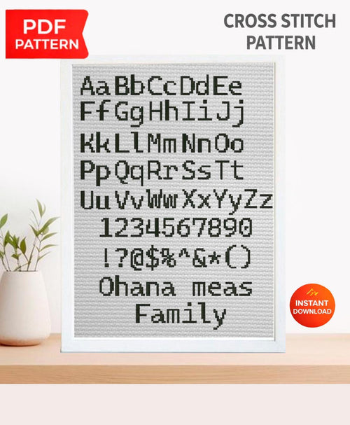 ABC Alphabet Cross Stitch Pattern PDF, Classic Uppercase and Lowercase Font with Numbers and Symbols, Custom Name Embroidery Chart, download - NuttyHappyHobby