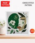 Abstract Woman Cross Stitch Pattern PDF, Botanical Face Embroidery Pattern, Boho Modern Cross Stitch, Line Art Woman, download patterns pdf - NuttyHappyHobby