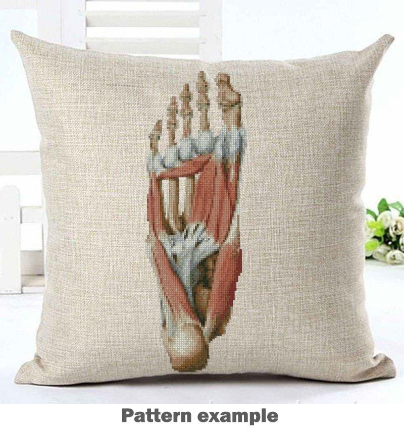 Anatomical Foot Cross Stitch Pattern PDF, Human Foot Muscles Embroidery Chart, Medical Anatomy Art, Gothic Needlepoint Design, Instant - NuttyHappyHobby