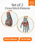 Anatomical Hand Cross Stitch Pattern PDF, Human Hand Muscles Embroidery Chart, Medical Anatomy Art, Gothic Needlepoint, Instant Download - NuttyHappyHobby