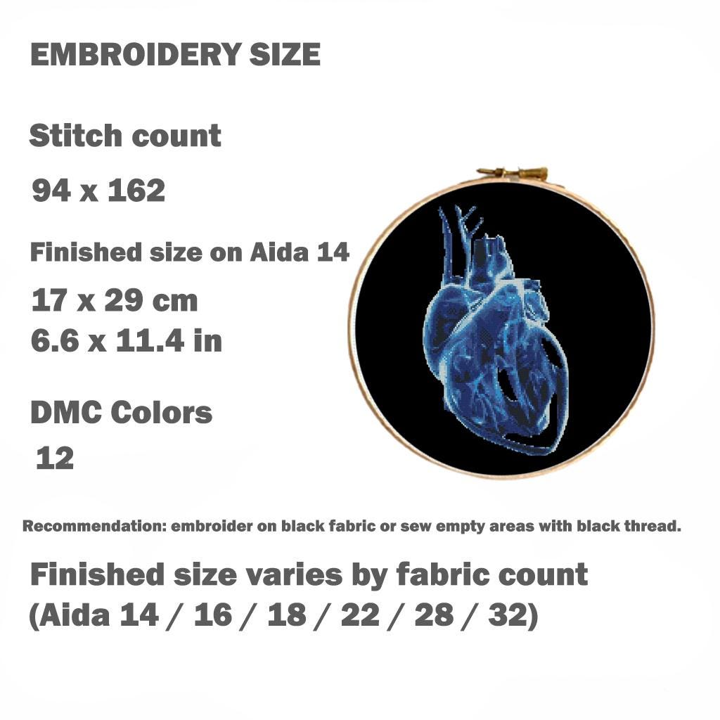 Anatomical Heart Cross Stitch Pattern Bundle, Heart Anatomy PDF, X Ray Heart Embroidery, Gothic Medical Cross Stitch Set - NuttyHappyHobby