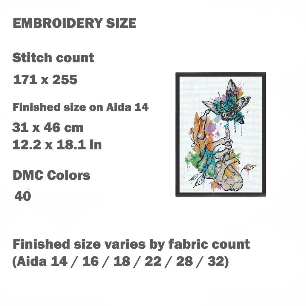 Anatomical Heart Cross Stitch Pattern PDF, Gothic Butterfly Medical Embroidery Design, Watercolor Anatomy Wall Art Instant Download - NuttyHappyHobby