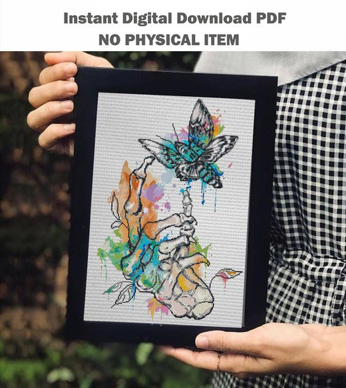Anatomical Heart Cross Stitch Pattern PDF, Gothic Butterfly Medical Embroidery Design, Watercolor Anatomy Wall Art Instant Download - NuttyHappyHobby