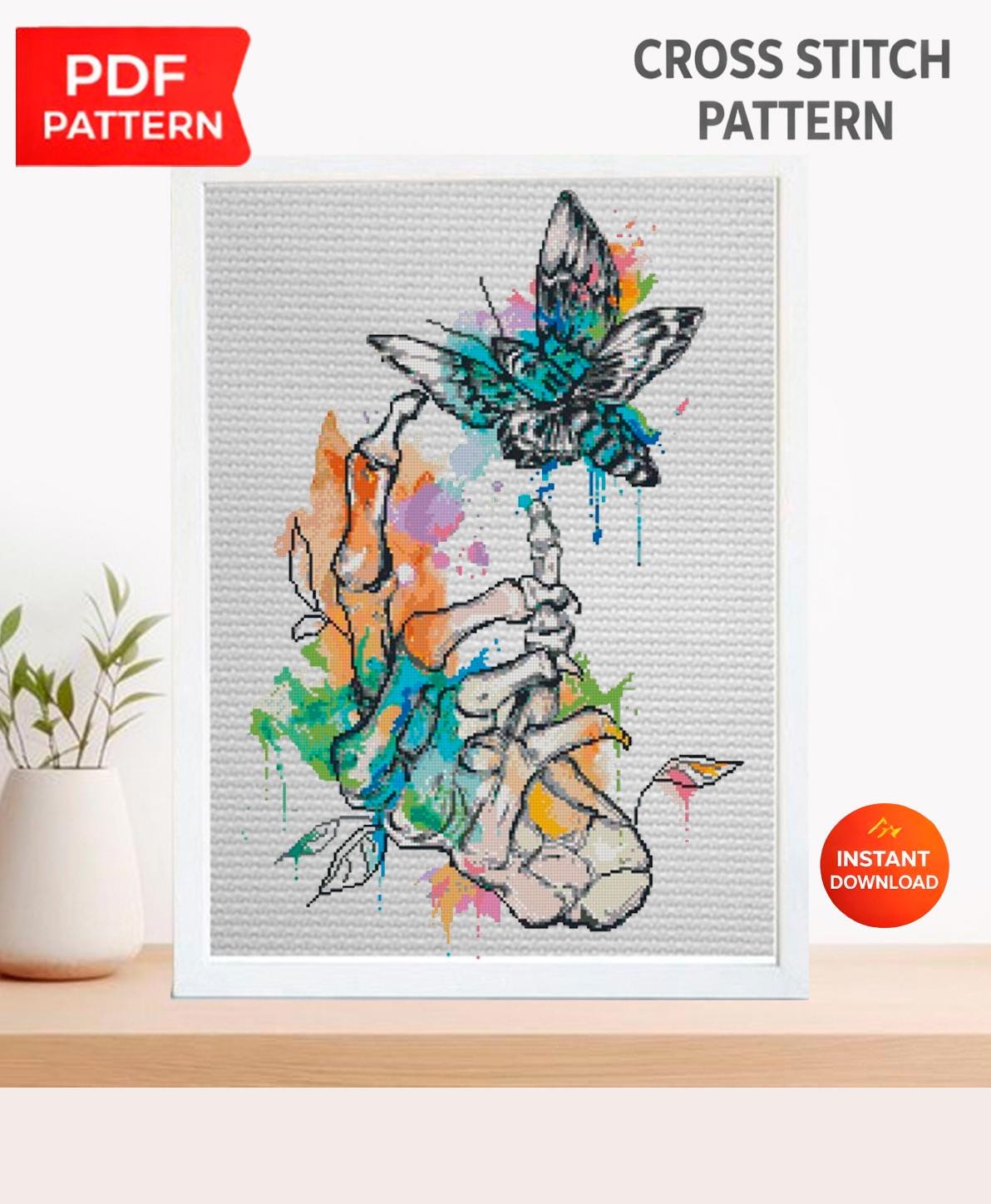 Anatomical Heart Cross Stitch Pattern PDF, Gothic Butterfly Medical Embroidery Design, Watercolor Anatomy Wall Art Instant Download - NuttyHappyHobby