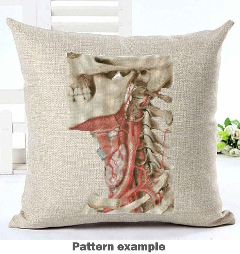 Anatomical Skull Cross Stitch Pattern PDF, Human Neck Anatomy Embroidery Chart, Gothic Medical Art, Vintage Anatomy Needlepoint, Instant - NuttyHappyHobby