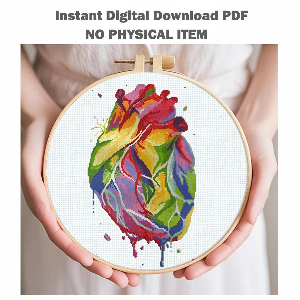 Anatomy Cross Stitch Bundle PDF, Watercolor Skeleton Embroidery Patterns, Gothic Medical Counted Cross Stitch Set, Medical Embroidery Set - NuttyHappyHobby