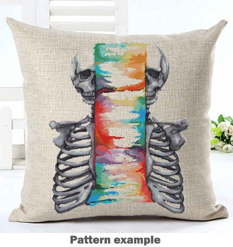 Anatomy Cross Stitch Bundle PDF, Watercolor Skeleton Embroidery Patterns, Gothic Medical Counted Cross Stitch Set, Medical Embroidery Set - NuttyHappyHobby