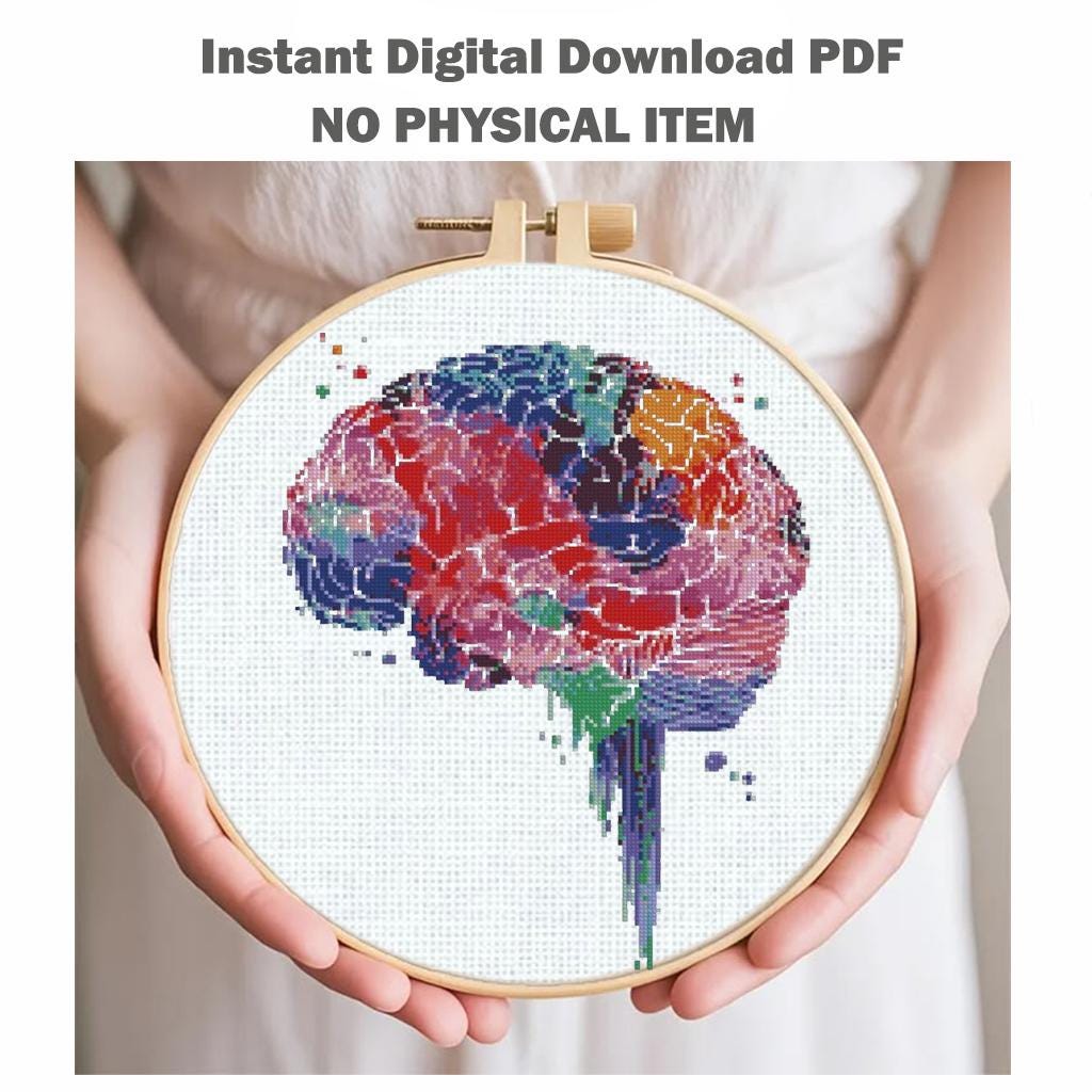 Anatomy Cross Stitch Pattern Bundle PDF, Brain Anatomy Embroidery Set, Gothic X Ray Medical Cross Stitch, Skull Neuroscience Art - NuttyHappyHobby