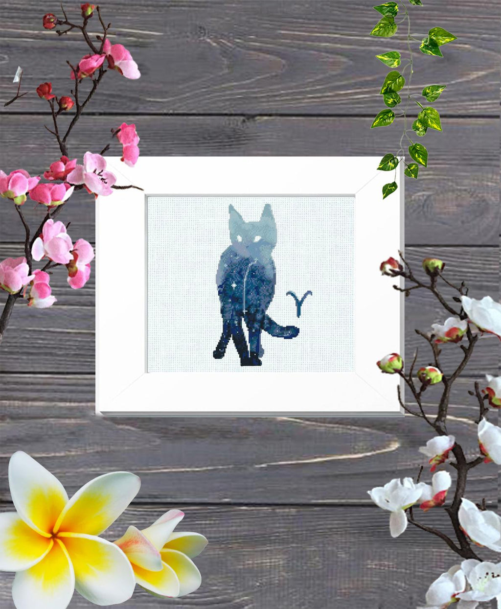 Aries Cat Cross Stitch Pattern PDF, Zodiac Cat Embroidery Design, Astrology Constellation Cross Stitch Chart, Horoscope Needlework, download - NuttyHappyHobby