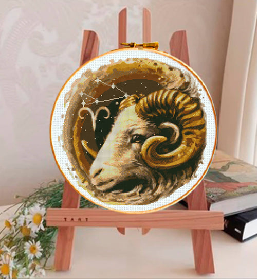 Aries Zodiac Cross Stitch Pattern PDF, Ram Astrology Embroidery Design, Aries Constellation Stitch Chart, Celestial Horoscope Needlework - NuttyHappyHobby
