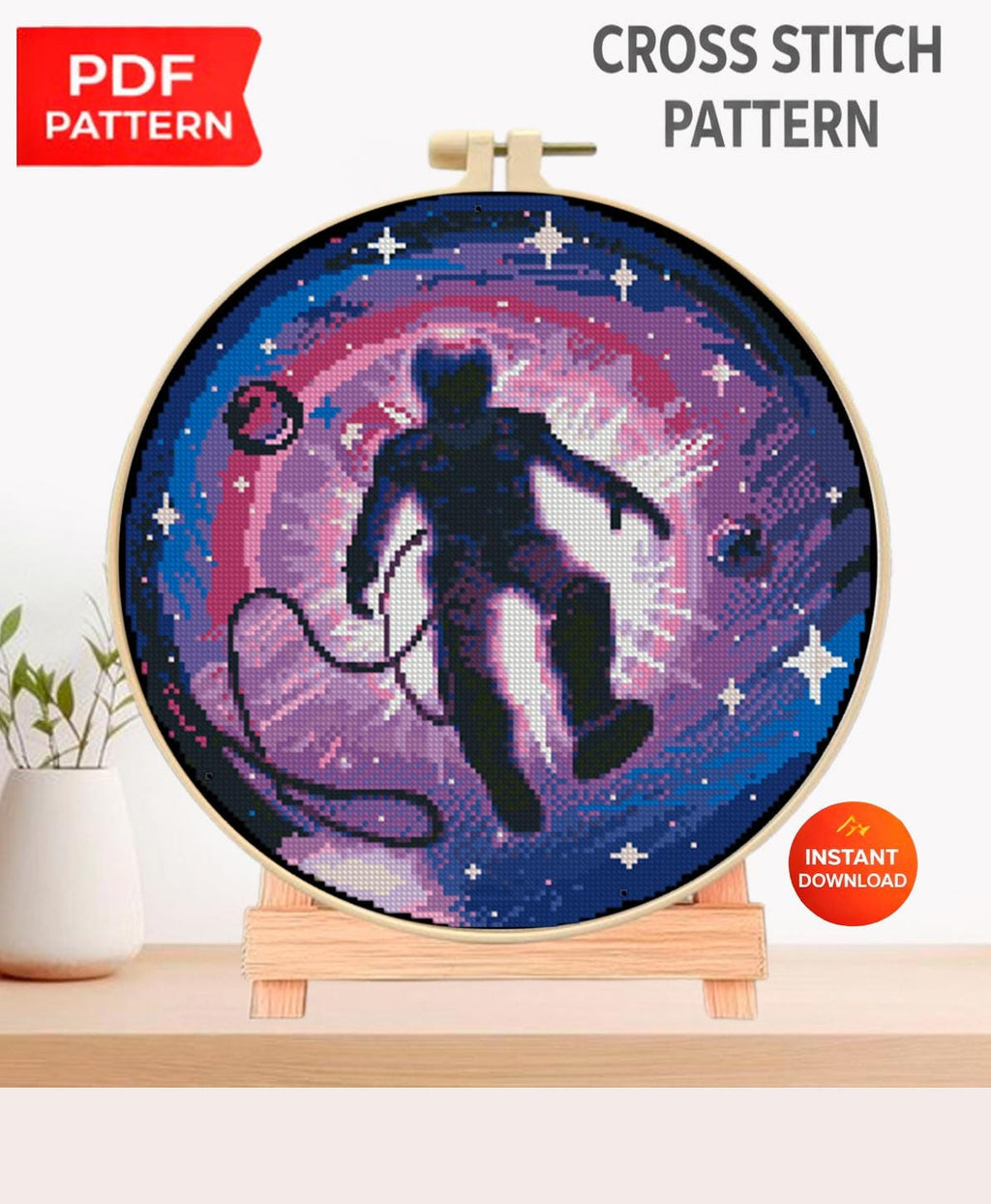 Astronaut Cross Stitch Pattern PDF, Galaxy Space Embroidery Design, Cosmic Astronaut Cross Stitch Chart, Sci - Fi Needlework, Instant Download - NuttyHappyHobby