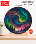 Aurora Borealis Cross Stitch Pattern PDF, Northern Lights Galaxy Landscape Embroidery Design,Fantasy Night Sky Cross Stitch Digital Download - NuttyHappyHobby