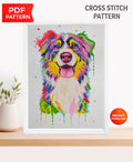 Australian Shepherd Cross Stitch Pattern PDF, Colorful Aussie Dog Portrait Embroidery Design, Modern Dog Needlework Chart, Dog Lover Gift - NuttyHappyHobby