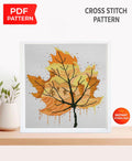 Autumn Leaf Cross Stitch Pattern PDF, Fall Landscape Tree Embroidery Design, Orange Leaf Nature Cross Stitch, Modern Silhouette Art Download - NuttyHappyHobby