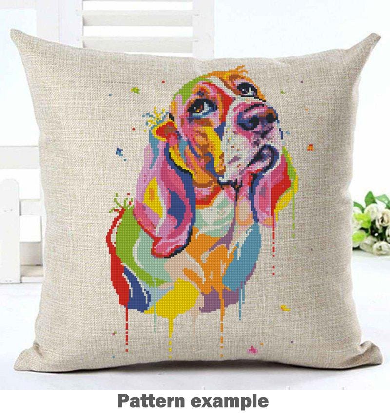 Basset Hound Cross Stitch Pattern PDF, Colorful Basset Dog Embroidery Design, Modern Dog Portrait Needlework Chart, Dog Lover Gift, download - NuttyHappyHobby