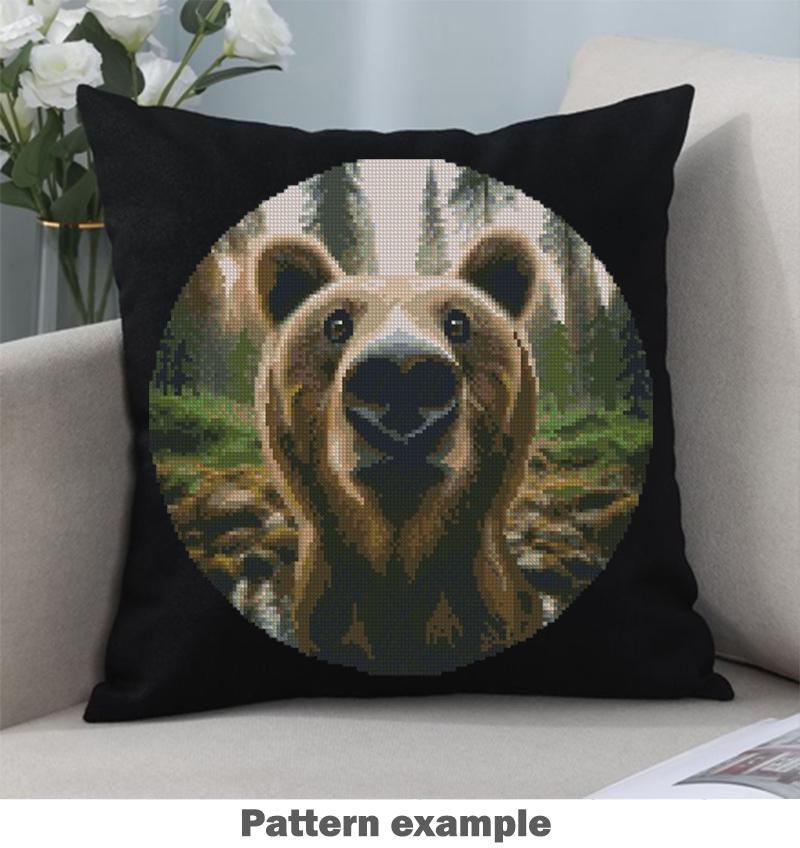 Bear Cross Stitch Pattern PDF, Forest Animal Embroidery Design, Realistic Brown Bear Portrait, Woodland Nature Cross Stitch, Modern Hoop Art - NuttyHappyHobby