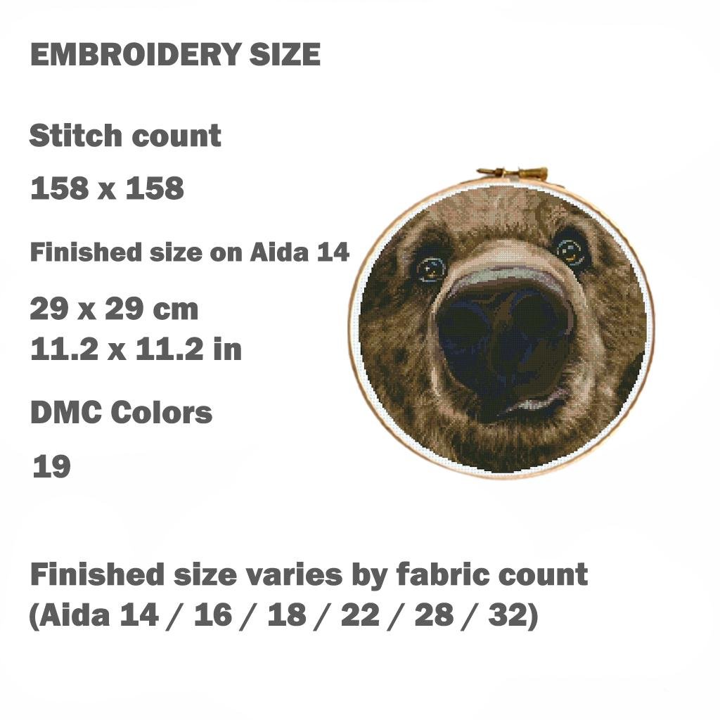 Bear Nose Cross Stitch Pattern PDF, Funny Bear Portrait Embroidery Design, Close Up Animal Face, Realistic Wildlife Cross Stitch, Hoop Art - NuttyHappyHobby