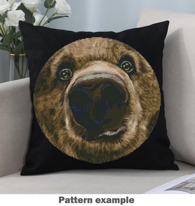 Bear Nose Cross Stitch Pattern PDF, Funny Bear Portrait Embroidery Design, Close Up Animal Face, Realistic Wildlife Cross Stitch, Hoop Art - NuttyHappyHobby