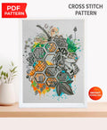Bee Cross Stitch Pattern PDF, Honeycomb Bee Embroidery Design, Botanical Bee Cross Stitch Chart, Pollinator Nature Needlepoint, download - NuttyHappyHobby