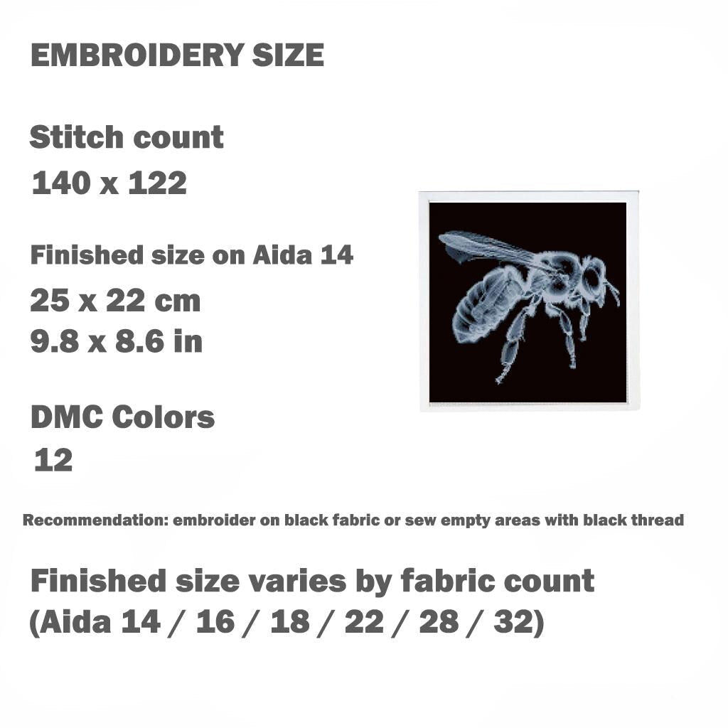 Bee X Ray Cross Stitch Pattern PDF, Insect Anatomy Embroidery Design, Entomology Wall Art, Science Decor Download, Pattern Keeper - NuttyHappyHobby
