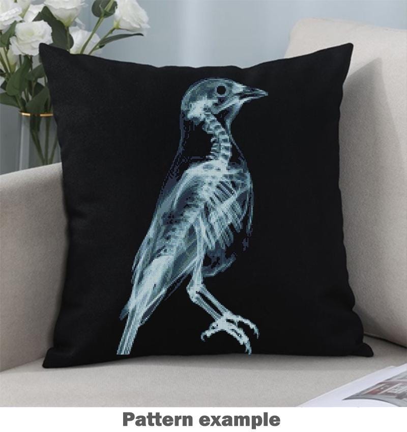 Bird Anatomy Cross Stitch Pattern PDF, Raven Skeleton Embroidery Chart, X - Ray Bird Art, Gothic Cross Stitch, Dark Academia Decor, Download - NuttyHappyHobby