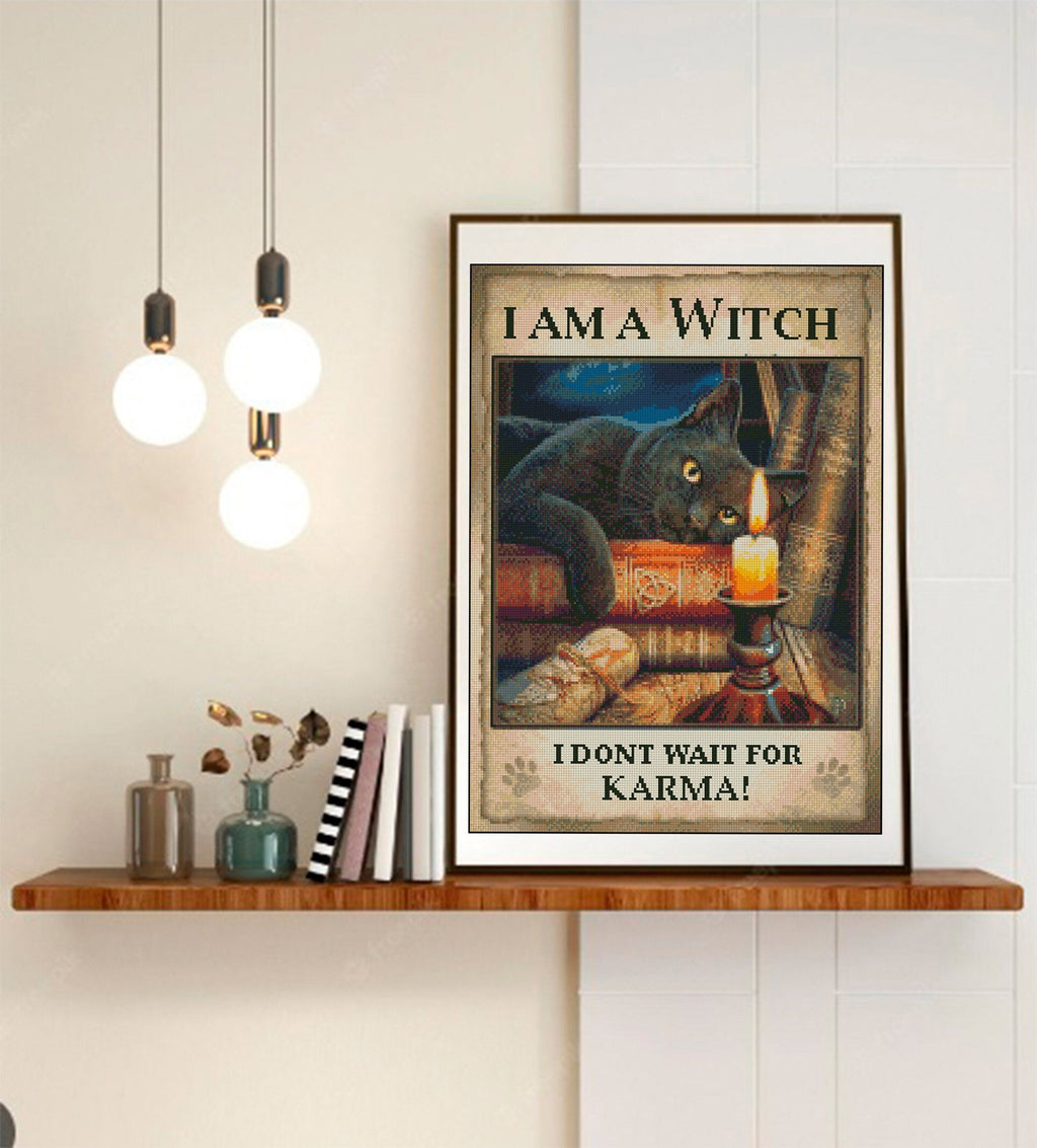 Black Cat Witch Cross Stitch Pattern PDF, Halloween Cat Embroidery Design, Gothic Witch Cat Sampler, Spooky Halloween Decor Instant Download - NuttyHappyHobby