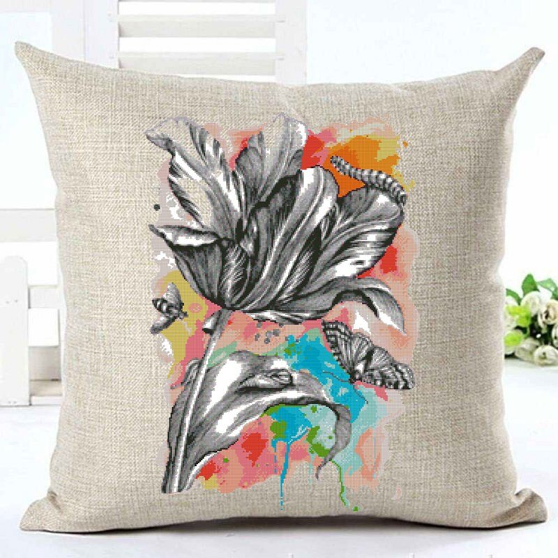 Black Flower Cross Stitch Pattern PDF, Modern Floral Embroidery Design, Butterfly Cross Stitch Chart, Artistic Needlework, Instant Download - NuttyHappyHobby