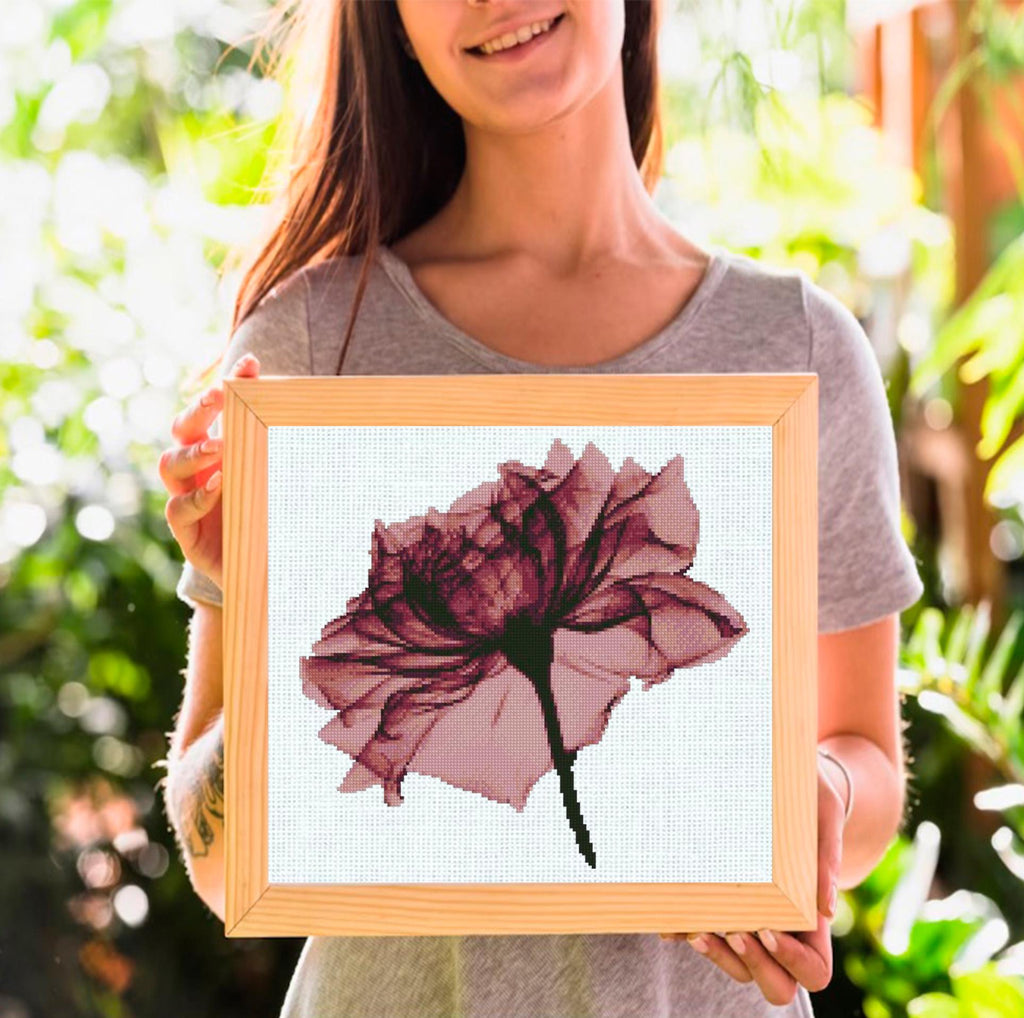 Black Rose Cross Stitch Pattern PDF, Gothic Floral Embroidery Chart, Dark Botanical Flower Design, Monochrome Modern Cross Stitch, Download - NuttyHappyHobby