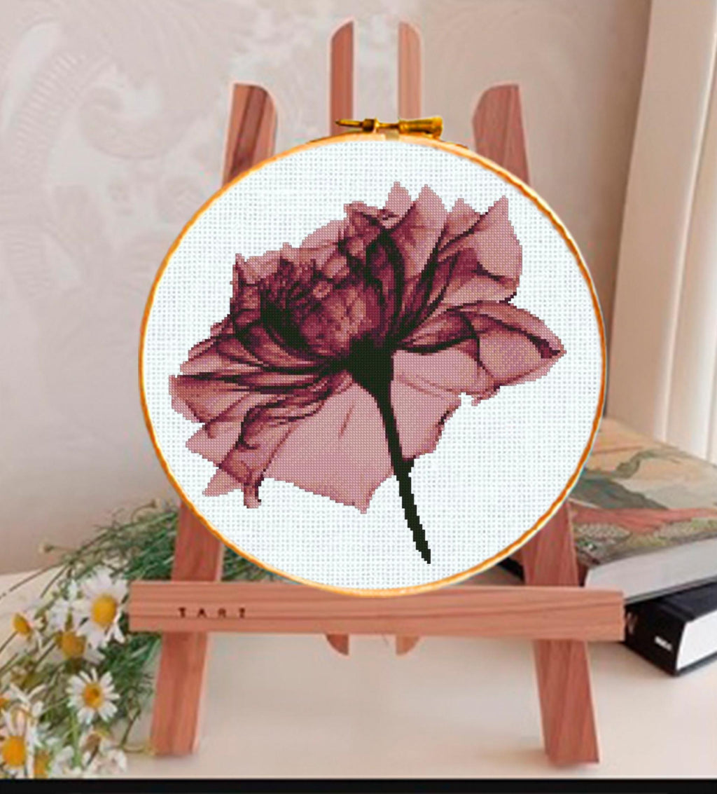 Black Rose Cross Stitch Pattern PDF, Gothic Floral Embroidery Chart, Dark Botanical Flower Design, Monochrome Modern Cross Stitch, Download - NuttyHappyHobby
