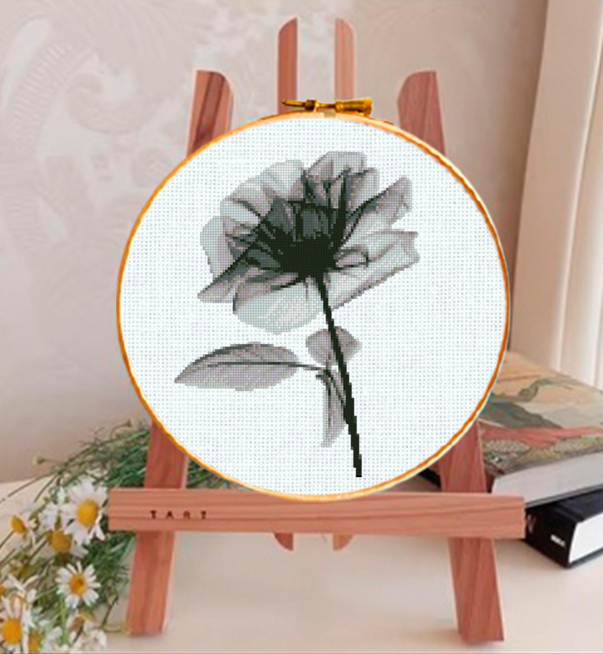 Black Rose Cross Stitch Pattern PDF, Monochrome Flower Embroidery Chart, Gothic Botanical Wall Art, Modern Minimalist, Instant Download pdf - NuttyHappyHobby