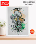 Black Skull Anatomy Cross Stitch Pattern PDF, Gothic Skeleton Embroidery Chart, Dark Academia Medical Art, Human Rib Cage Illustration - NuttyHappyHobby