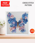 Blue Butterfly Cross Stitch Pattern PDF, Floral Butterfly Embroidery Design, Botanical Nature Cross Stitch Chart, Spring Needlepoint - NuttyHappyHobby