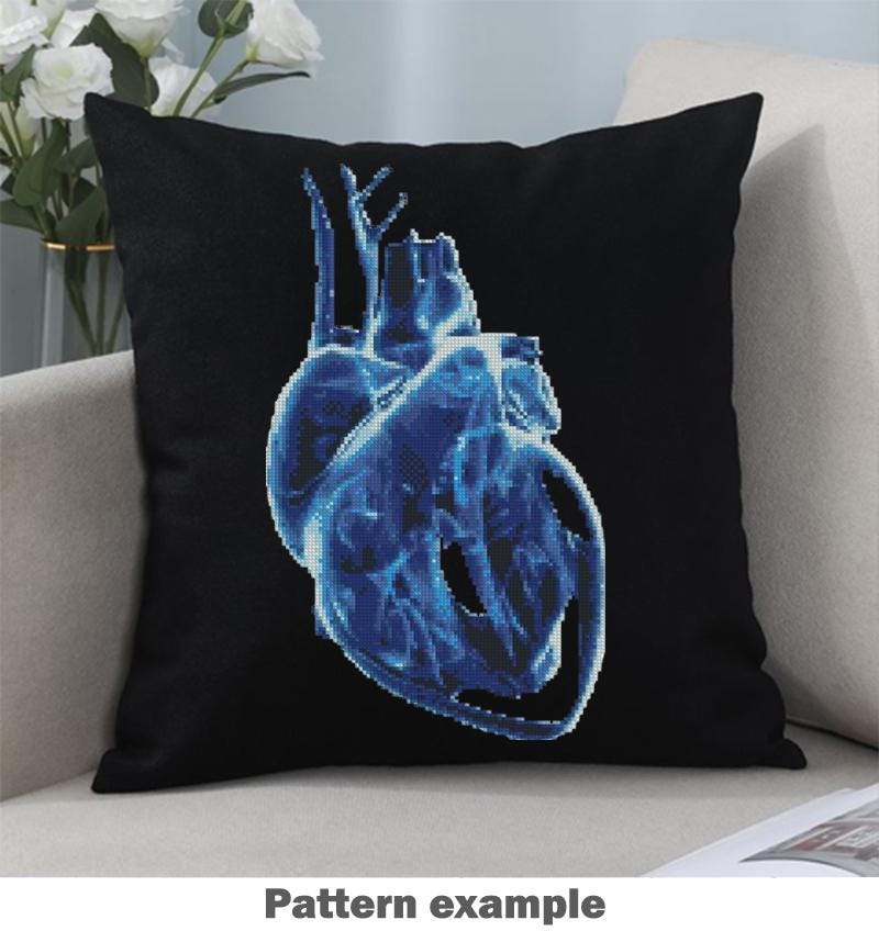 Blue X - Ray Heart Cross Stitch Pattern PDF, Anatomical Heart Embroidery Chart, Radiology Style Medical Art, Gothic Decor, Instant Download - NuttyHappyHobby