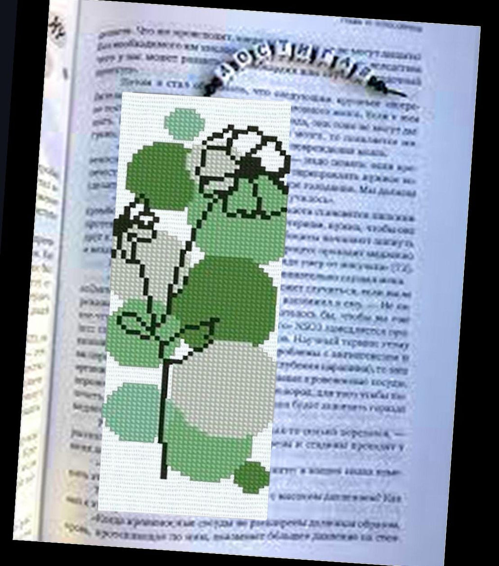 Bookmark, Minimalist Green Botanical Bookmark Cross Stitch Pattern PDF, Modern Leaf & Flower Design, Easy Embroidery Chart, Instant Download - NuttyHappyHobby