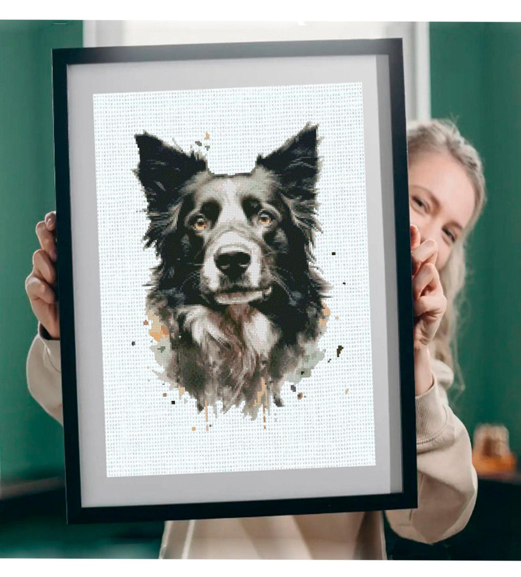 Border Collie Cross Stitch Pattern PDF, Dog Portrait Embroidery Design, Border Collie Needlework Chart, Dog Lover Gift, Animal Cross Stitch - NuttyHappyHobby