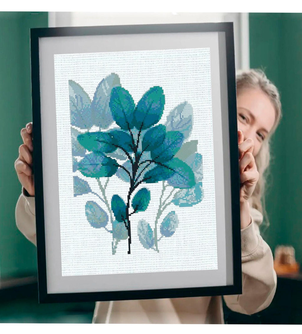 Botanical Cross Stitch Pattern Set PDF, 4 Modern Leaf Designs, Minimalist Floral Embroidery Charts, Instant Download, Hoop Wall Art - NuttyHappyHobby