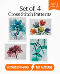 Botanical Cross Stitch Pattern Set PDF, Tulip Rose Leaf Designs, Modern Floral Embroidery Charts, Minimalist Nature Hoop Wall Art, download - NuttyHappyHobby