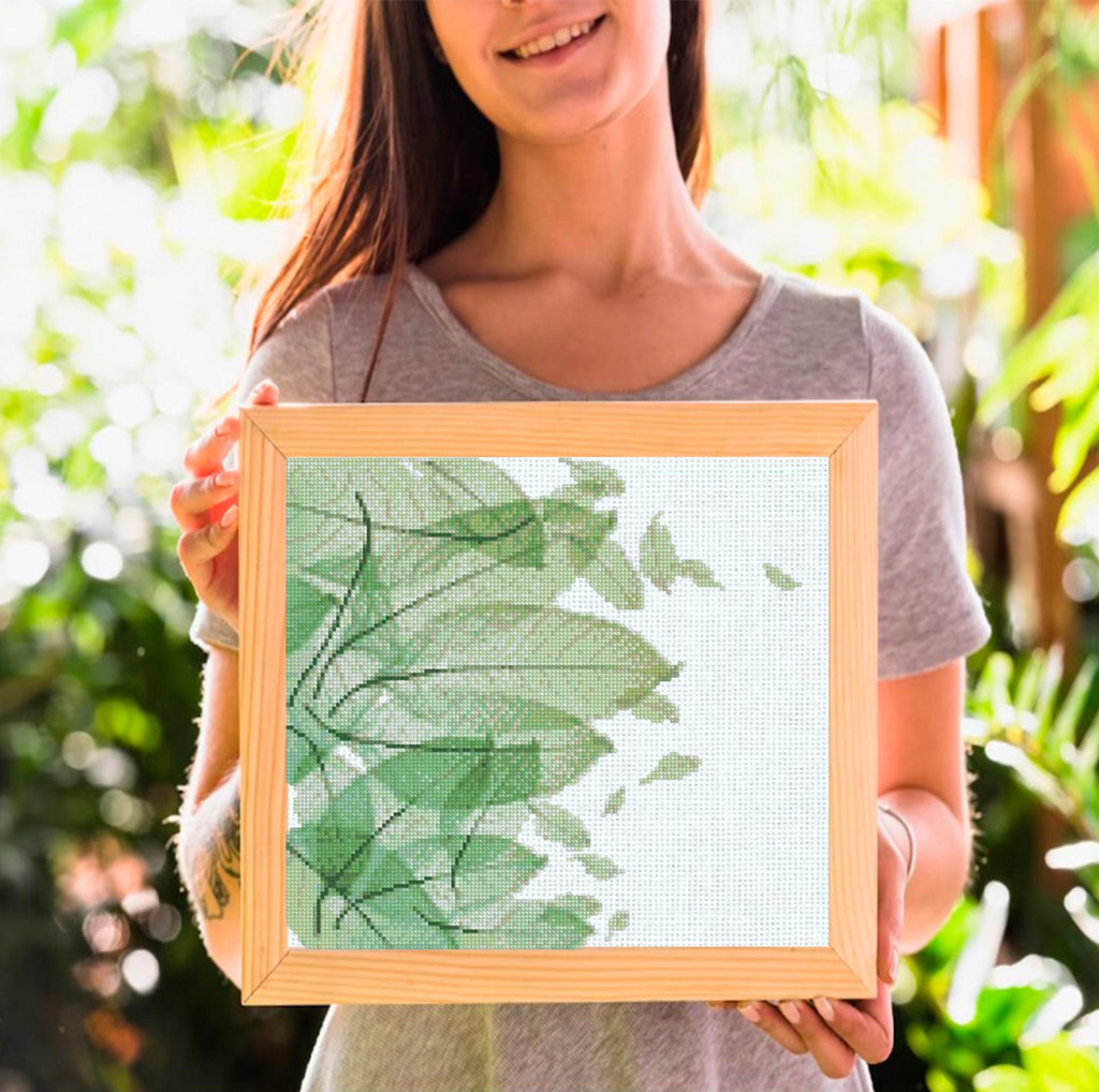 Botanical Leaf Cross Stitch Pattern Set PDF, 5 Modern Minimal Floral Designs, Watercolor Blackwork Style, Instant Download, Hoop Wall Art - NuttyHappyHobby