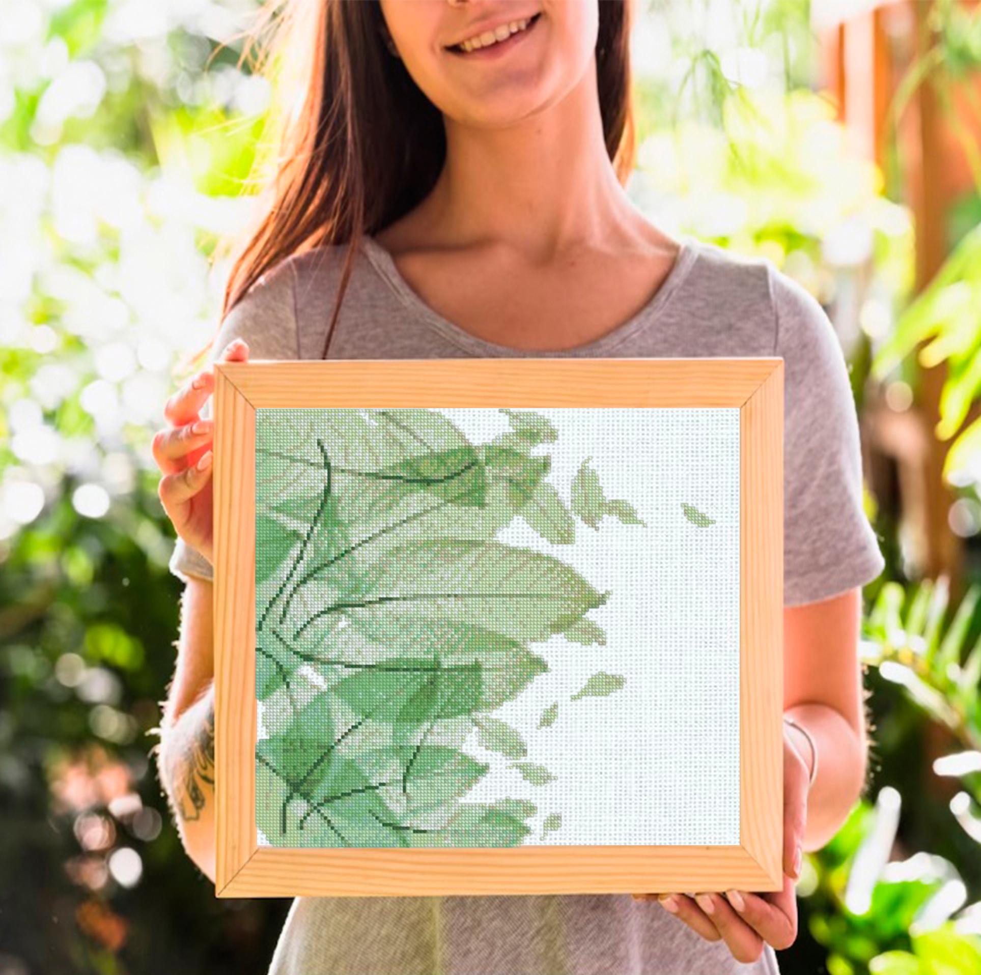 Botanical Leaf Cross Stitch Pattern Set PDF, 5 Modern Minimal Floral Designs, Watercolor Blackwork Style, Instant Download, Hoop Wall Art - NuttyHappyHobby