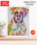 Boxer Dog Cross Stitch Pattern PDF, Colorful Boxer Dog Embroidery Design, Modern Dog Portrait Needlework Chart, Dog Lover Gift, download - NuttyHappyHobby