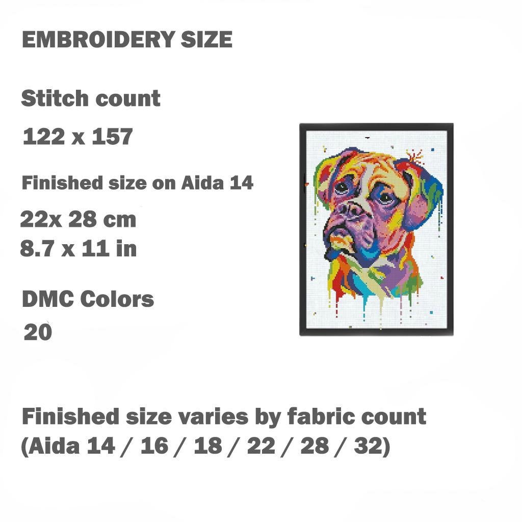 Boxer Dog Cross Stitch Pattern PDF, Colorful Boxer Portrait Embroidery Design, Modern Dog Needlework Chart, Dog Lover Gift, Pet download pdf - NuttyHappyHobby