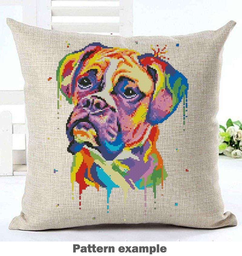Boxer Dog Cross Stitch Pattern PDF, Colorful Boxer Portrait Embroidery Design, Modern Dog Needlework Chart, Dog Lover Gift, Pet download pdf - NuttyHappyHobby