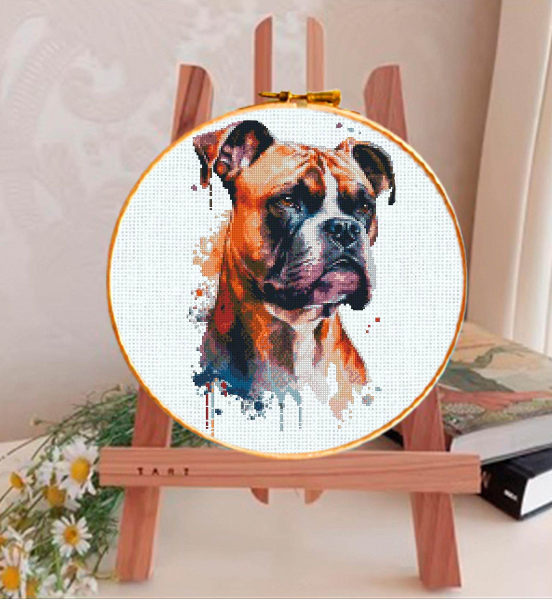 Boxer Dog Cross Stitch Pattern PDF, Realistic Boxer Portrait Embroidery Design, Modern Dog Needlework Chart, Dog Lover Gift, download pdf - NuttyHappyHobby