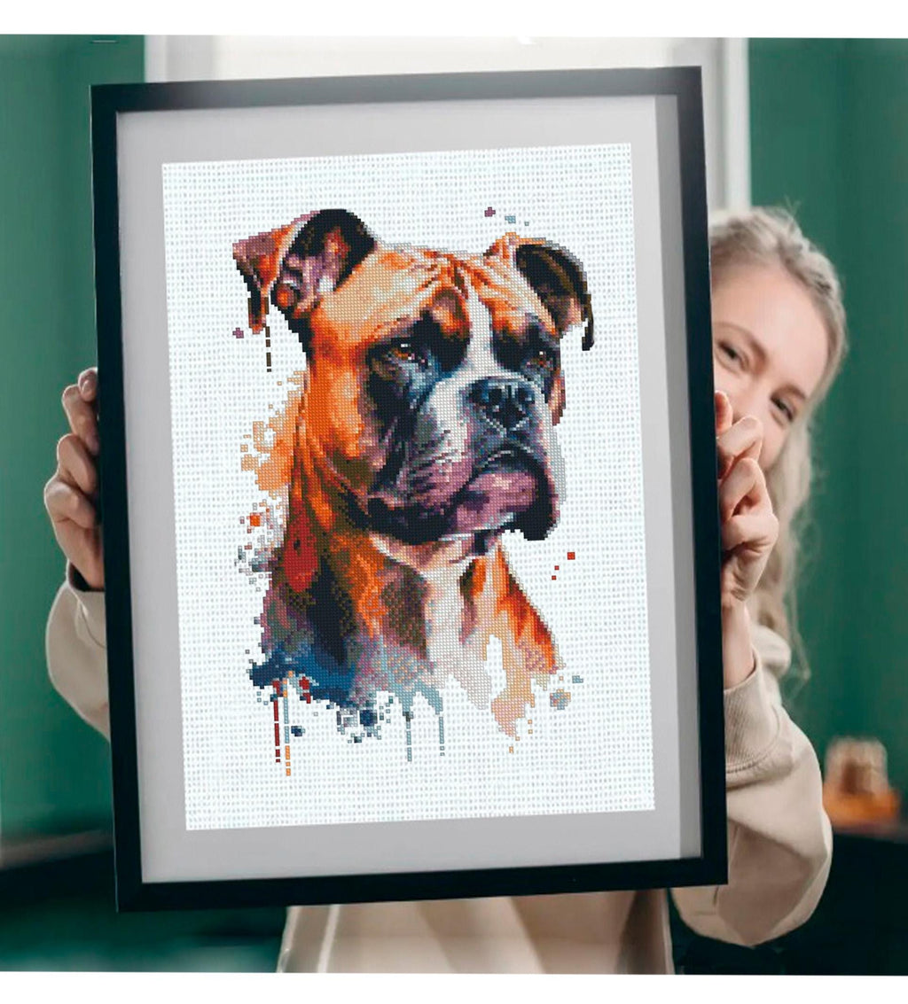 Boxer Dog Cross Stitch Pattern PDF, Realistic Boxer Portrait Embroidery Design, Modern Dog Needlework Chart, Dog Lover Gift, download pdf - NuttyHappyHobby
