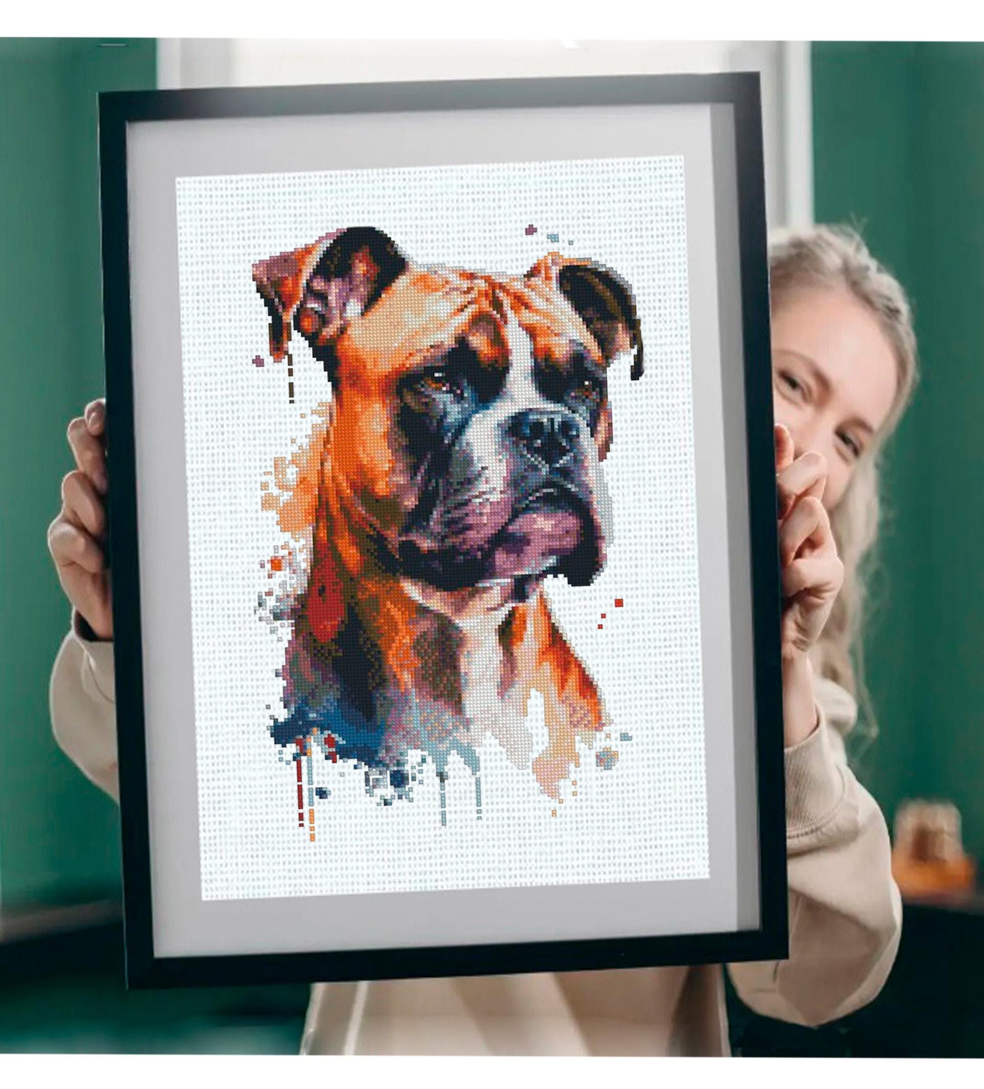 Boxer Dog Cross Stitch Pattern PDF, Realistic Boxer Portrait Embroidery Design, Modern Dog Needlework Chart, Dog Lover Gift, download pdf - NuttyHappyHobby