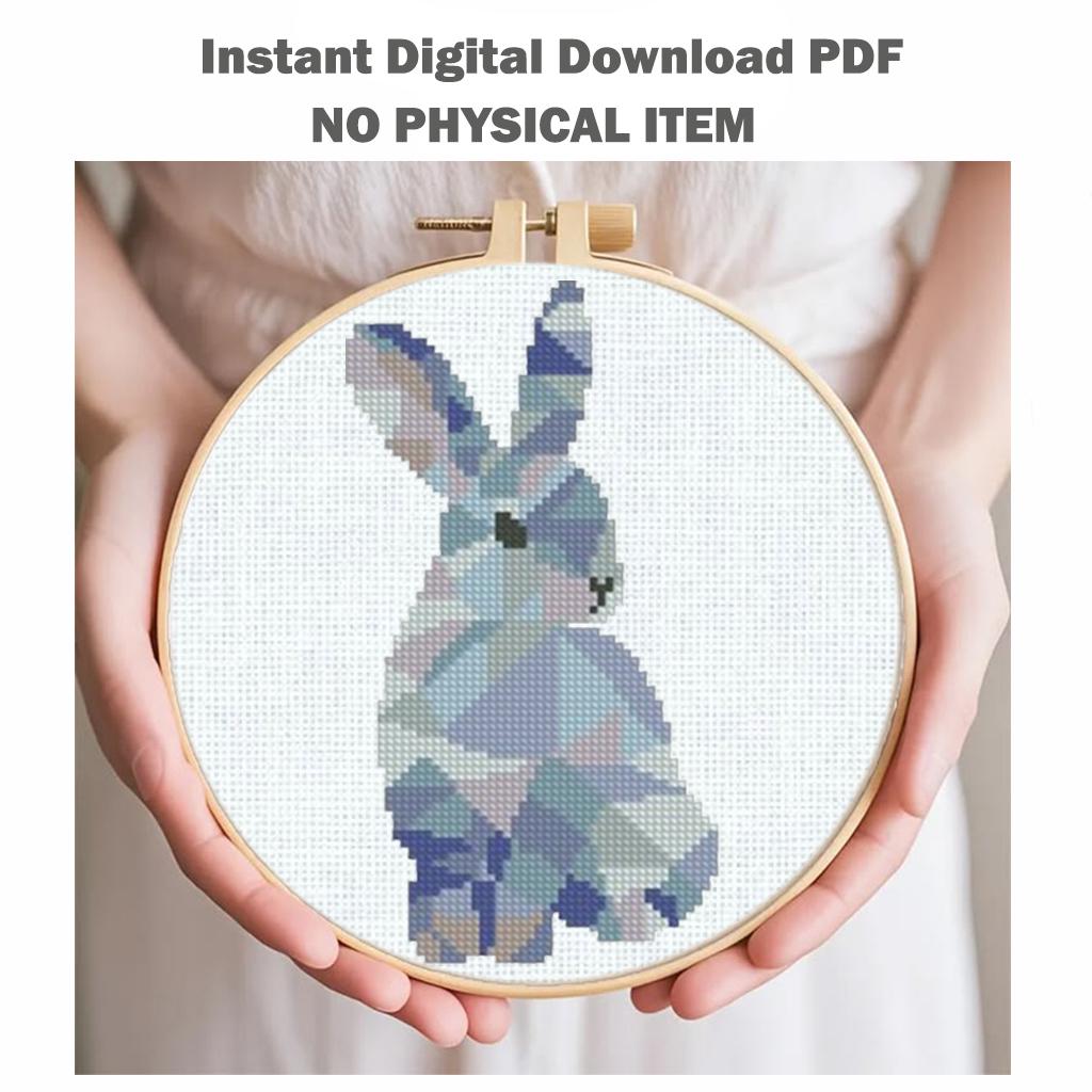 Bunny Silhouette Geometry, Modern cross stitch Pattern pdf, Counted Animals cross stitch, Woodland nursery art, Baby room, Rabbit Embroidery - NuttyHappyHobby
