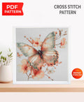 Butterfly Cross Stitch Pattern PDF, Floral Butterfly Embroidery Design, Botanical Cross Stitch Chart, Spring Nature Needlepoint, Keeper - NuttyHappyHobby