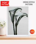 Calla Lily Cross Stitch Pattern PDF, Minimalist Black & White Flower Embroidery Chart, Modern Botanical Hoop Decor, Instant Download - NuttyHappyHobby