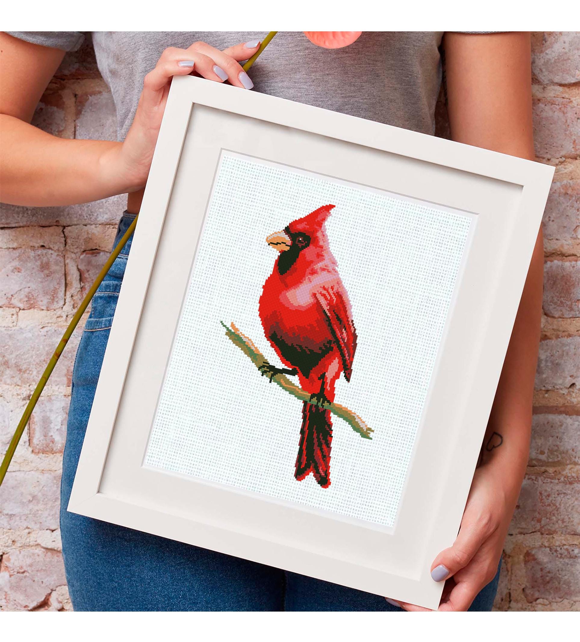 Cardinal Birds Cross Stitch Pattern Set PDF, Red Cardinal Couple & Flying Cardinal, Round Hoop Embroidery Charts, Nature Wall Art, download - NuttyHappyHobby